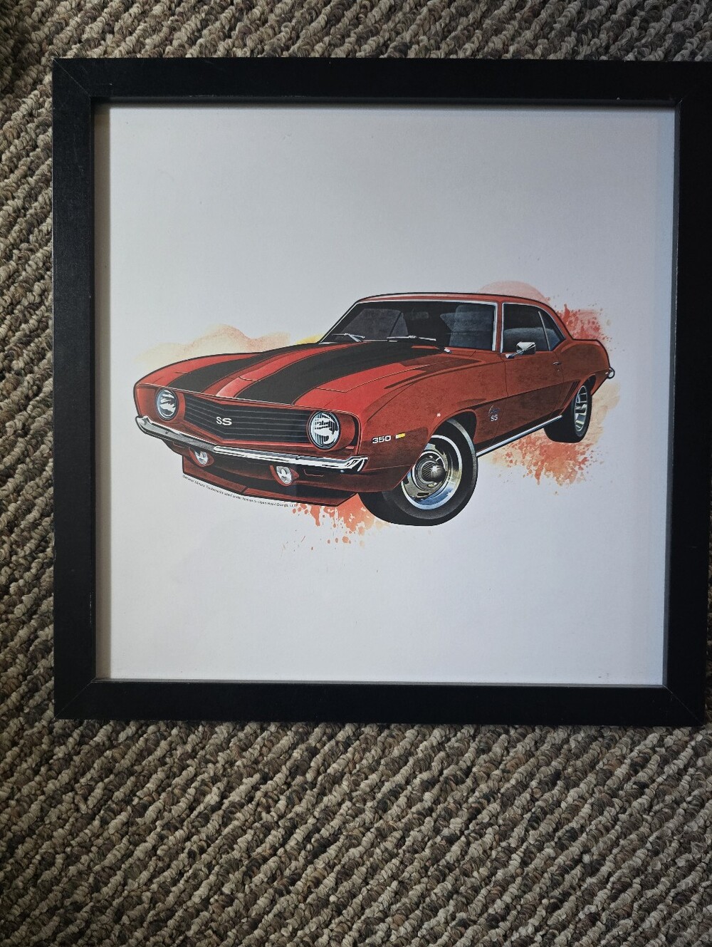 Framed Red Muscle Car Art Print with Black Stripes